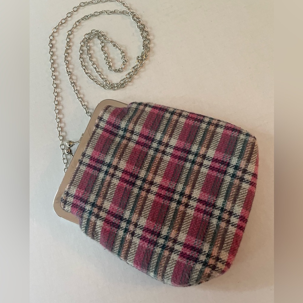 Nanette LePore Crossbody Flannel Plaid Fabric Chain Strap Clasp Closure